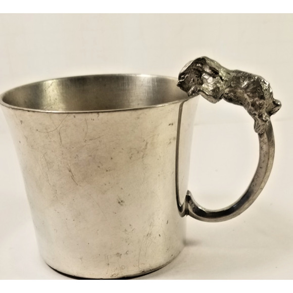 Vtg Old Newbury Pewter Child's Easter Bunny Cup Mug Bunny Figurine on Handle - Picture 1 of 7